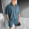 Fashion Mens Clothing Men's Zipper Polo Casual Short-sleeved Shorts Suit