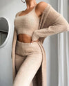 Women's Suit Sexy V-neck Short Crop Top Cardigan Sweater Trousers Three-piece Set