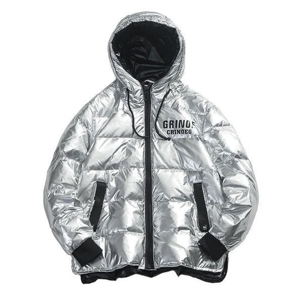 Puffy Silver Shiny Mens Bubble Jacket - Grinoe