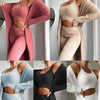 Women's Suit Sexy V-neck Short Crop Top Cardigan Sweater Trousers Three-piece Set