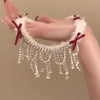 Bowknot Furry Zircon Tassel Necklace Formal Dress Accessories Clavicle Lady