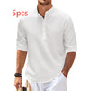 Men's Casual Shirt  Long Sleeve Stand Collar Solid Color Shirt Mens Clothing