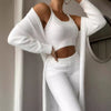 Women's Suit Sexy V-neck Short Crop Top Cardigan Sweater Trousers Three-piece Set