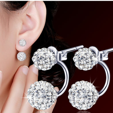 Women 's Luxury Shambhala Crystal Ball Stud Earrings Fashion Silver Plated Jewelry Temperament Princess Stud Earrings