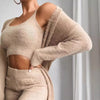 Women's Suit Sexy V-neck Short Crop Top Cardigan Sweater Trousers Three-piece Set