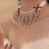 Bowknot Furry Zircon Tassel Necklace Formal Dress Accessories Clavicle Lady