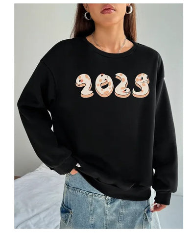 Women Basic Casual Pullover Spring Autumn Long Sleeve 2025 Snake Printed Round Neck